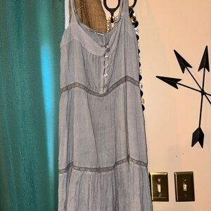 Light Blue Sleeveless Dress with Button Detail